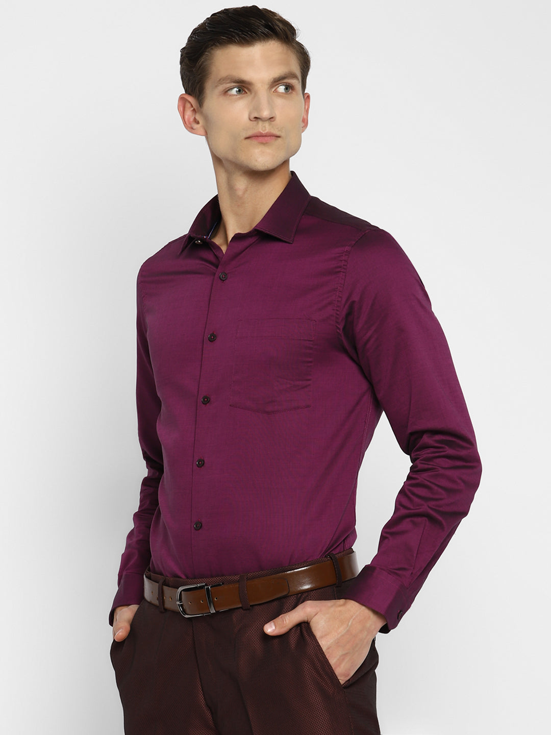 100% Supima Cotton Purple Plain Slim Fit Full Sleeve Formal Shirt