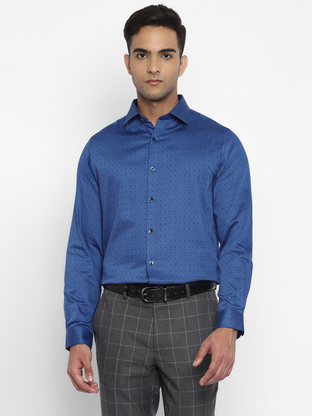 100% Cotton Navy Blue Jacquard Slim Fit Full Sleeve Formal Shirt