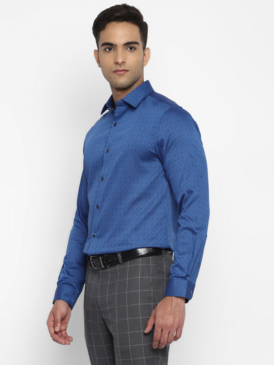 100% Cotton Navy Blue Jacquard Slim Fit Full Sleeve Formal Shirt