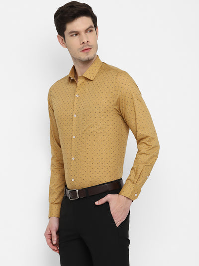 100% Cotton Khaki Printed Slim Fit Full Sleeve Formal Shirt