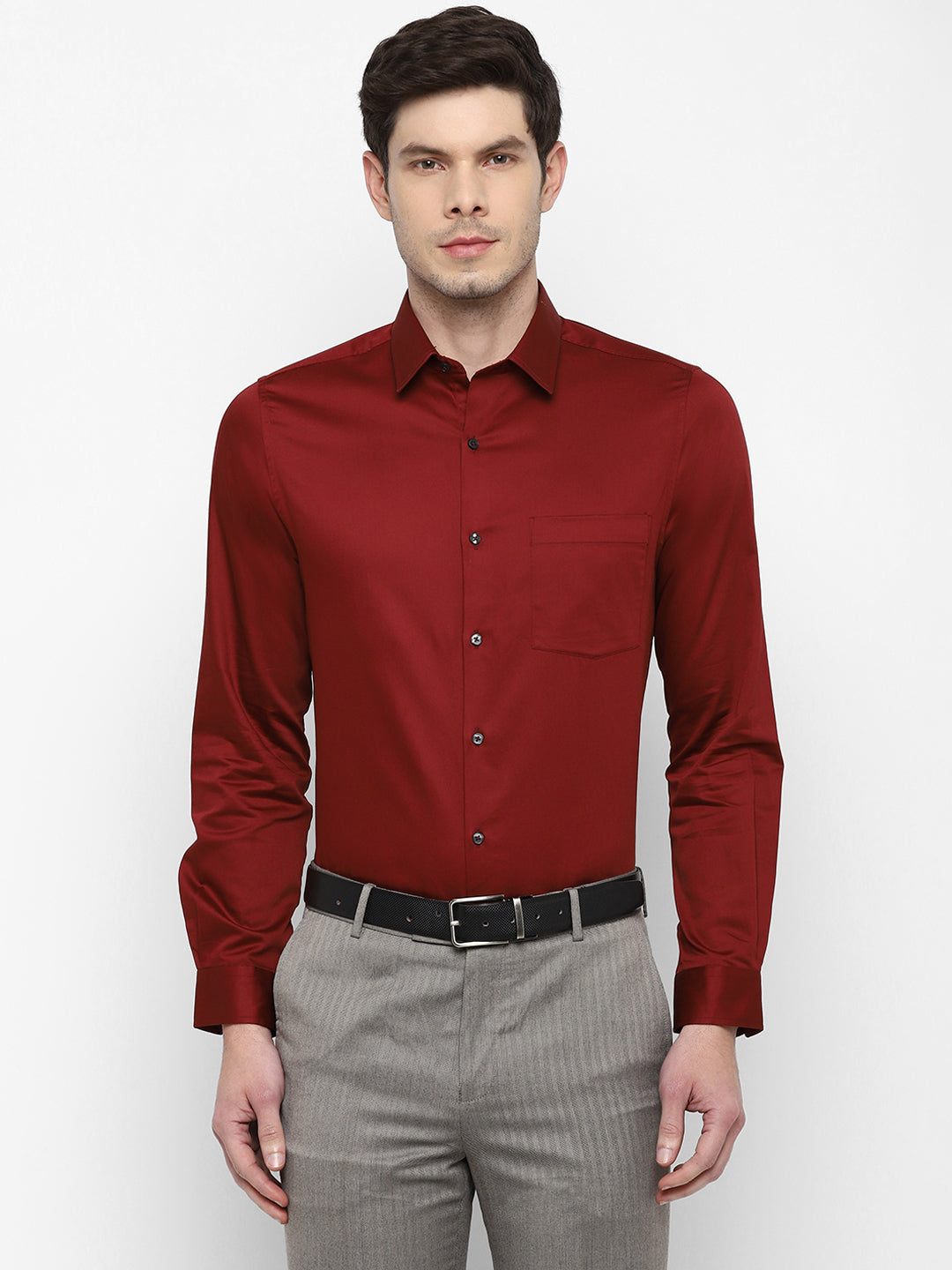 100% Cotton Maroon Plain Slim Fit Full Sleeve Formal Shirt