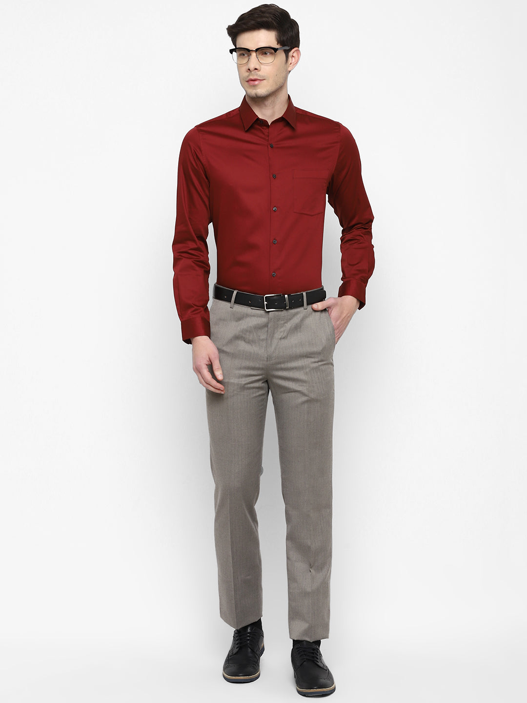 100% Cotton Maroon Plain Slim Fit Full Sleeve Formal Shirt