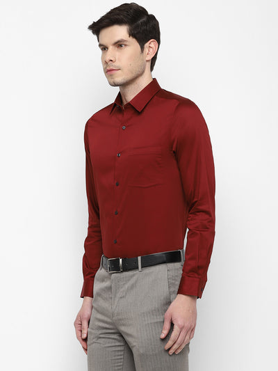 100% Cotton Maroon Plain Slim Fit Full Sleeve Formal Shirt