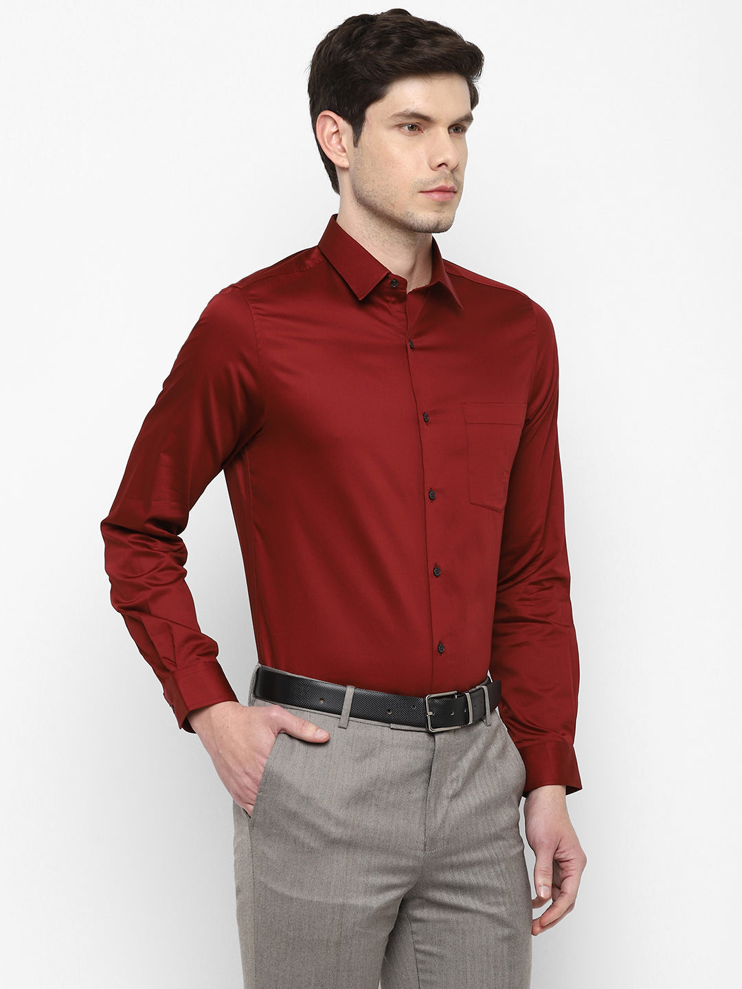 100% Cotton Maroon Plain Slim Fit Full Sleeve Formal Shirt