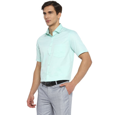 100% Cotton Light Green Dobby Regular Fit Half Sleeve Formal Shirt