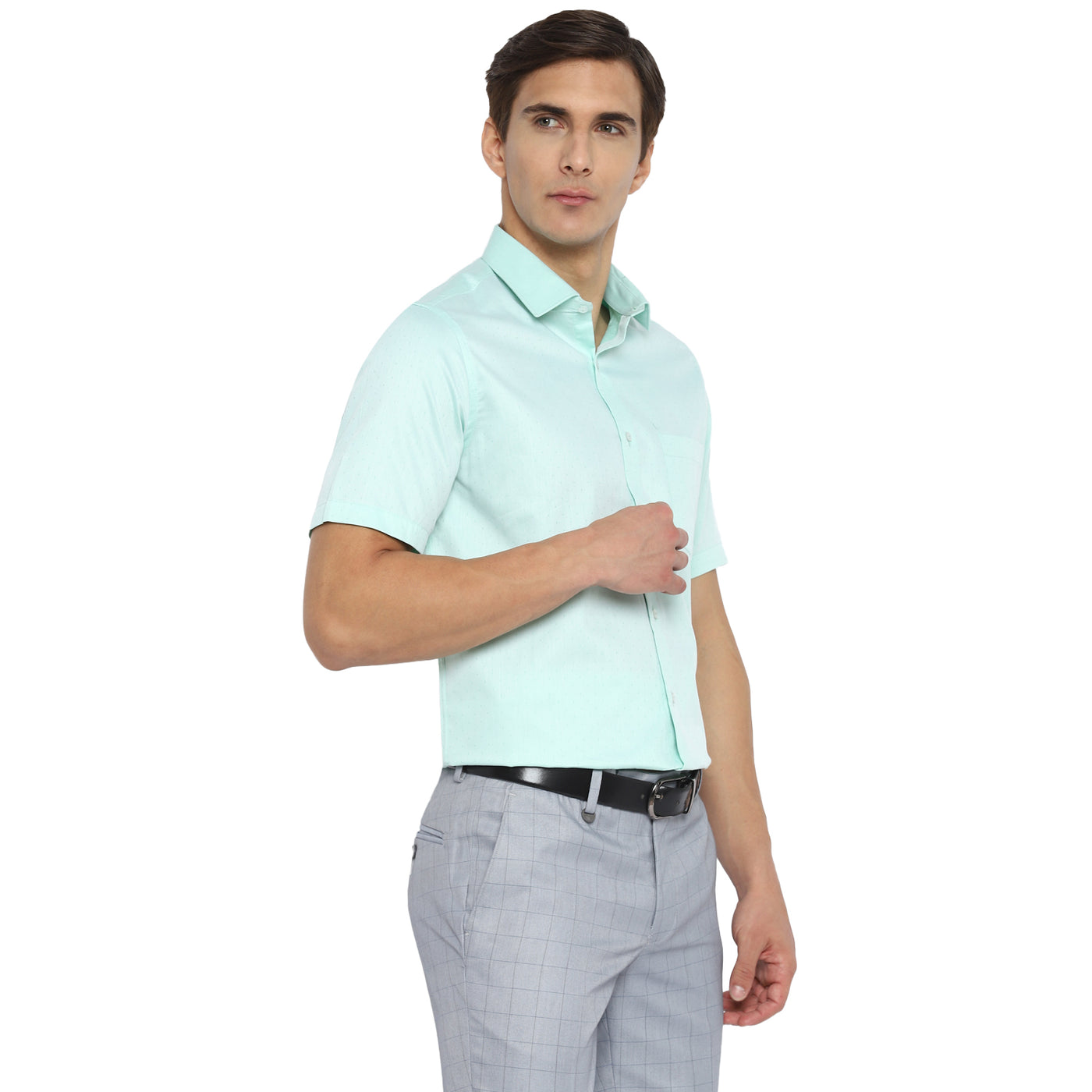 100% Cotton Light Green Dobby Regular Fit Half Sleeve Formal Shirt