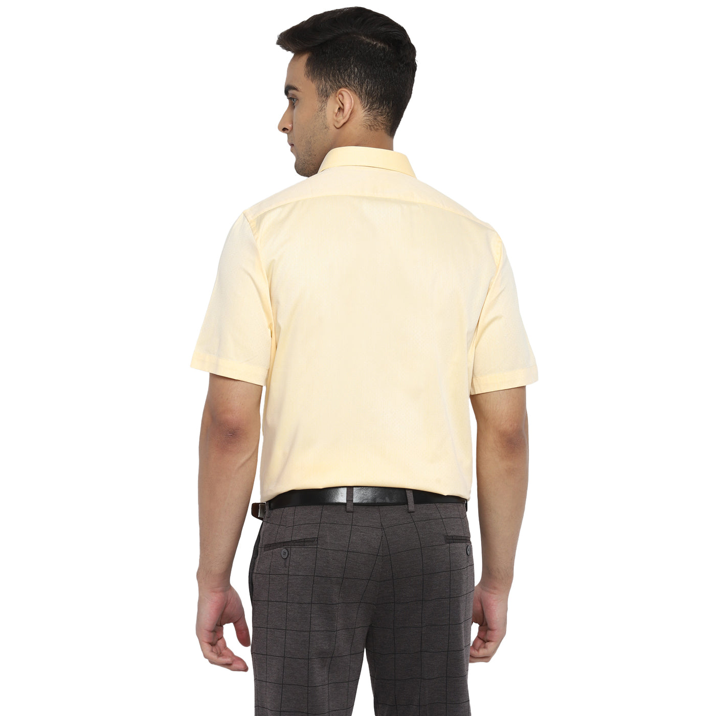 Giza Cotton Light Yellow Dobby Regular Fit Half Sleeve Formal Shirt