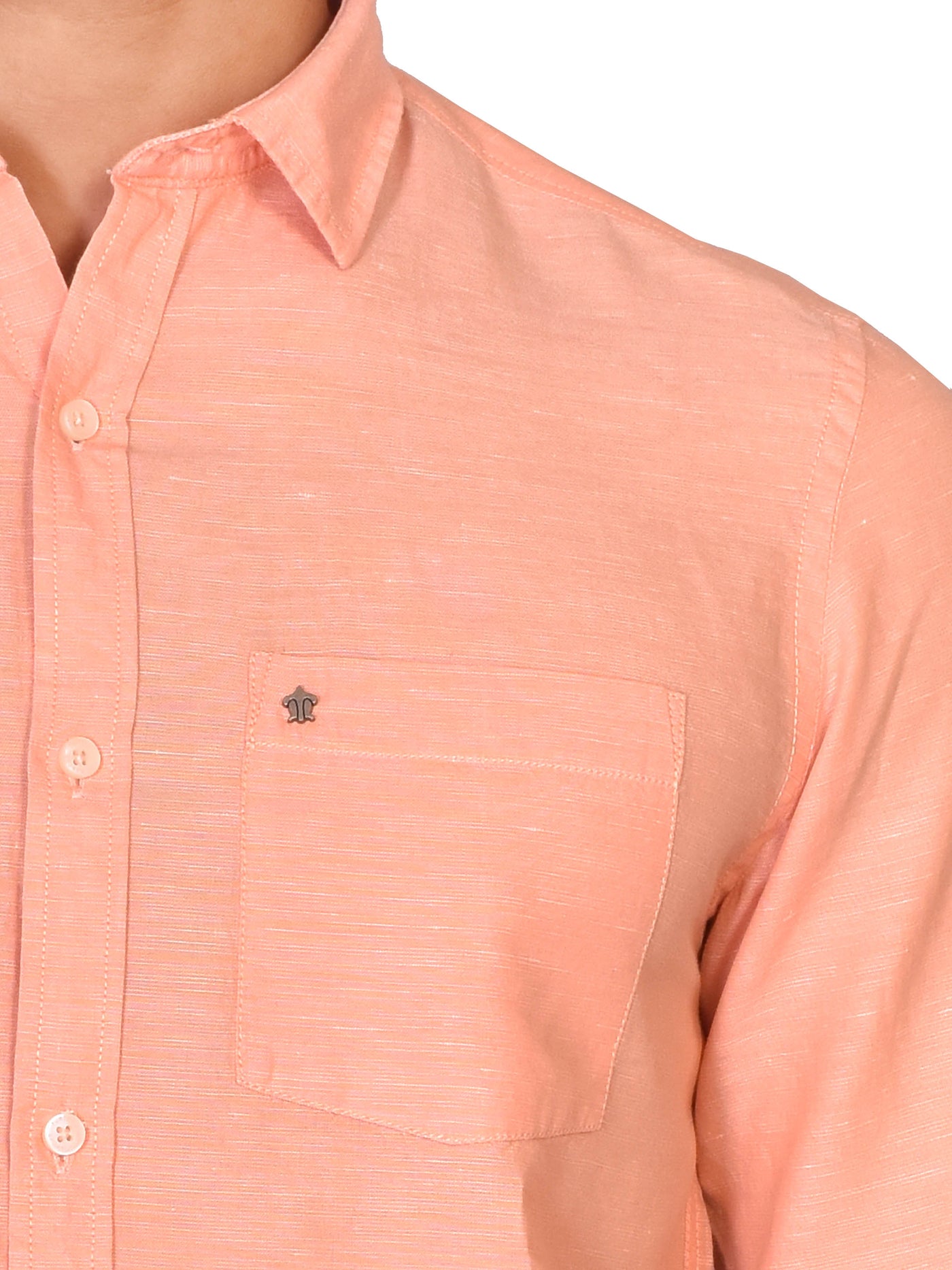 Cotton Linen Peach Plain Slim Fit Full Sleeve Casual Shirt