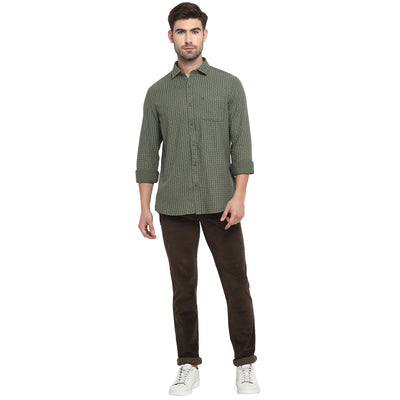 Turtle Men Olive Cotton Blend Printed Slim Fit Casual Shirts