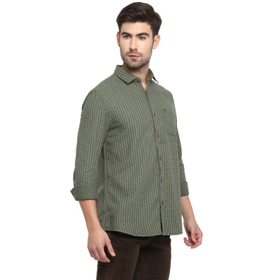 Turtle Men Olive Cotton Blend Printed Slim Fit Casual Shirts