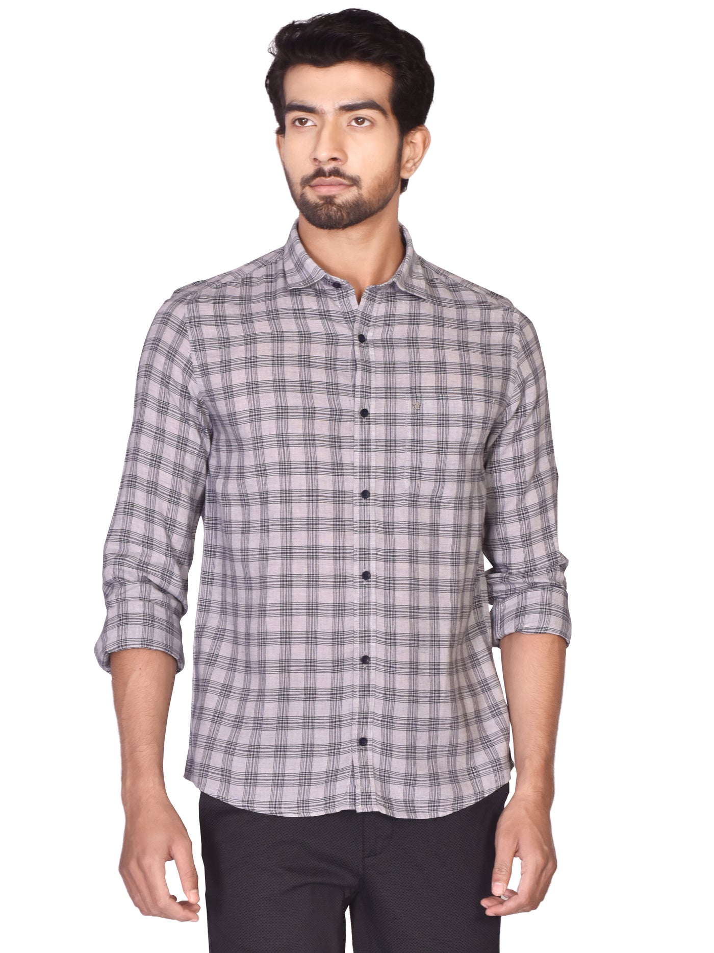 100% Cotton Grey Striped Slim Fit Full Sleeve Casual Shirt