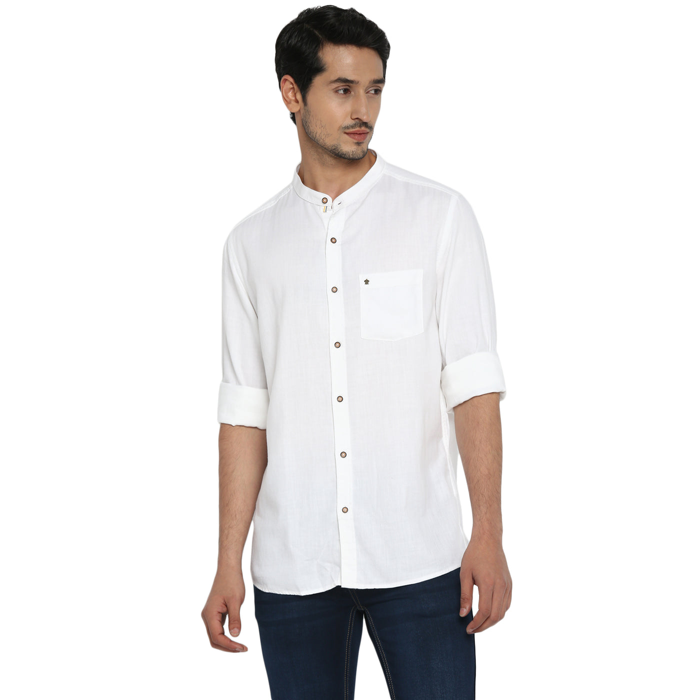 Cotton Lyocell White Plain Slim Fit Full Sleeve Casual Shirt