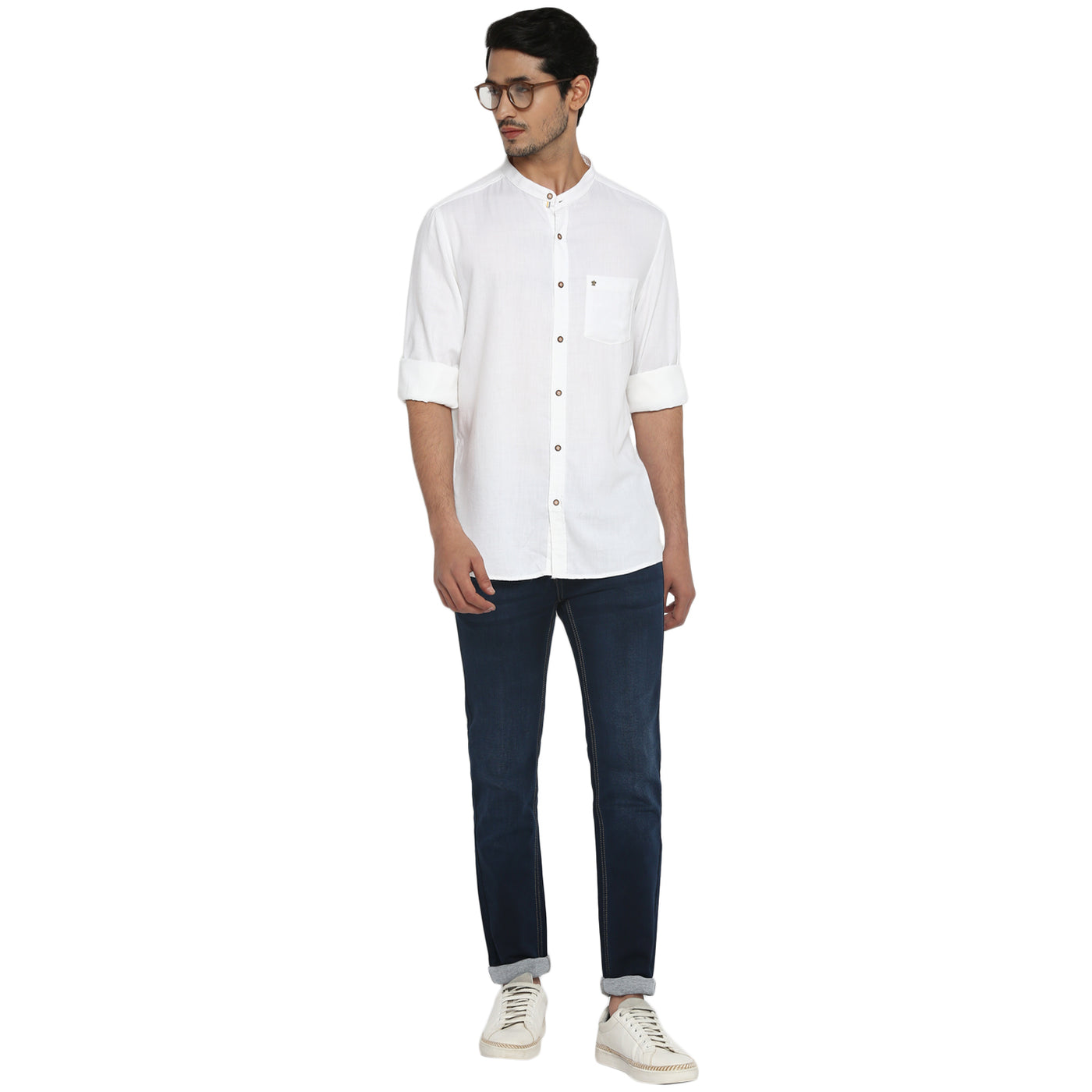 Cotton Lyocell White Plain Slim Fit Full Sleeve Casual Shirt