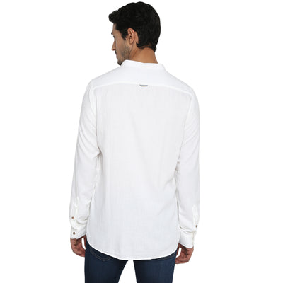 Cotton Lyocell White Plain Slim Fit Full Sleeve Casual Shirt