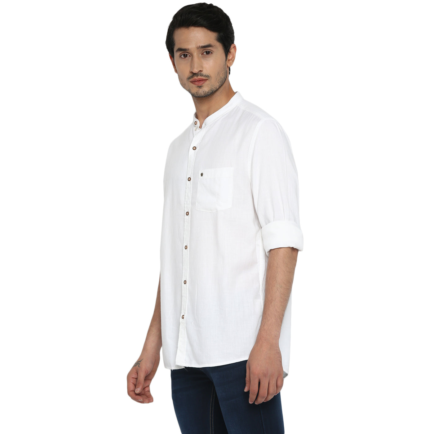 Cotton Lyocell White Plain Slim Fit Full Sleeve Casual Shirt