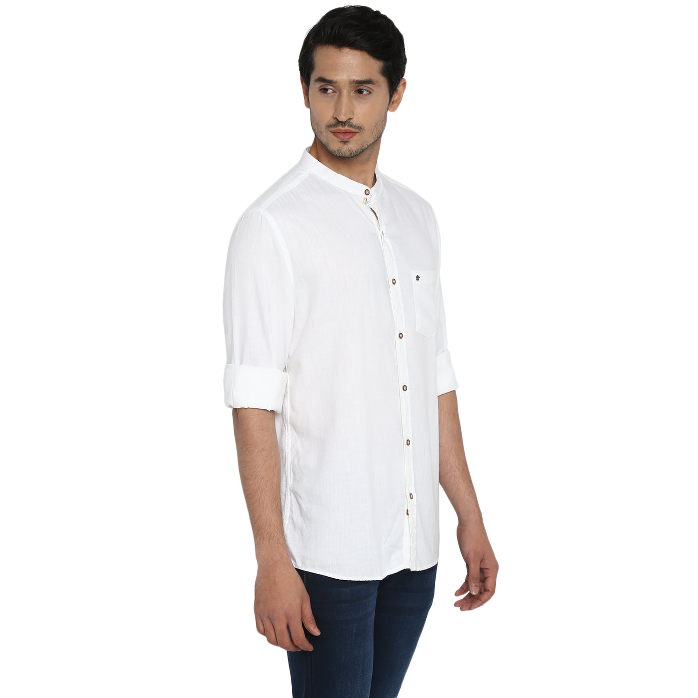 Cotton Lyocell White Plain Slim Fit Full Sleeve Casual Shirt