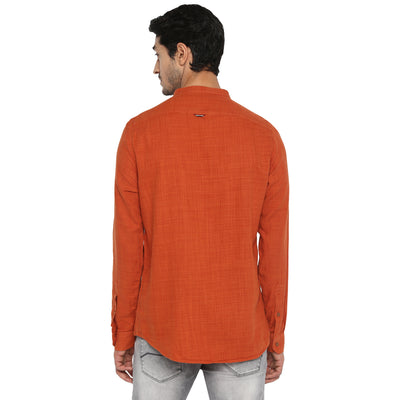 Cotton Lyocell Orange Plain Slim Fit Full Sleeve Casual Shirt