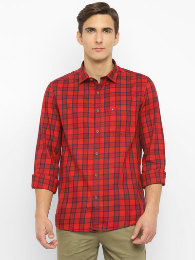 100% Cotton Indigo Red Checkered Slim Fit Full Sleeve Casual Shirt