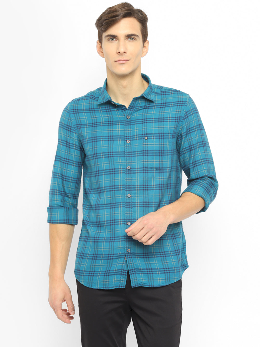 100% Cotton Royal Blue Checkered Slim Fit Full Sleeve Casual Shirt