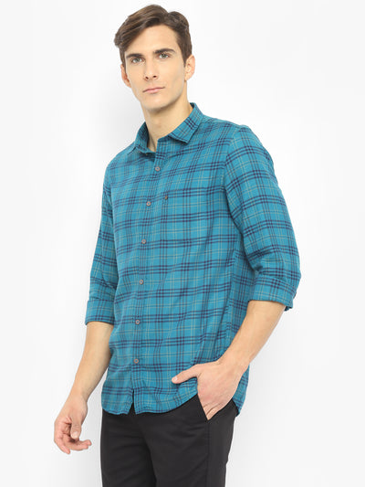 100% Cotton Royal Blue Checkered Slim Fit Full Sleeve Casual Shirt