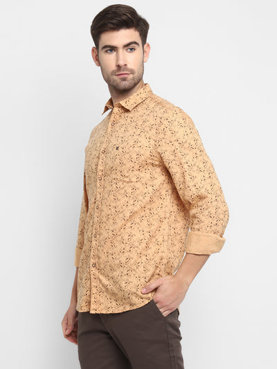 100% Cotton Khaki Printed Slim Fit Full Sleeve Casual Shirt