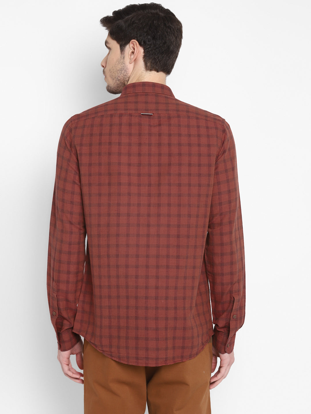 Cotton Linen Maroon Checkered Slim Fit Full Sleeve Casual Shirt
