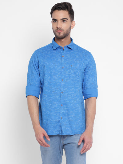 Turtle Men Blue Cotton Printed Slim Fit Casual Shirts