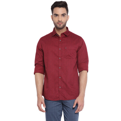100% Cotton Maroon Printed Slim Fit Full Sleeve Casual Shirt
