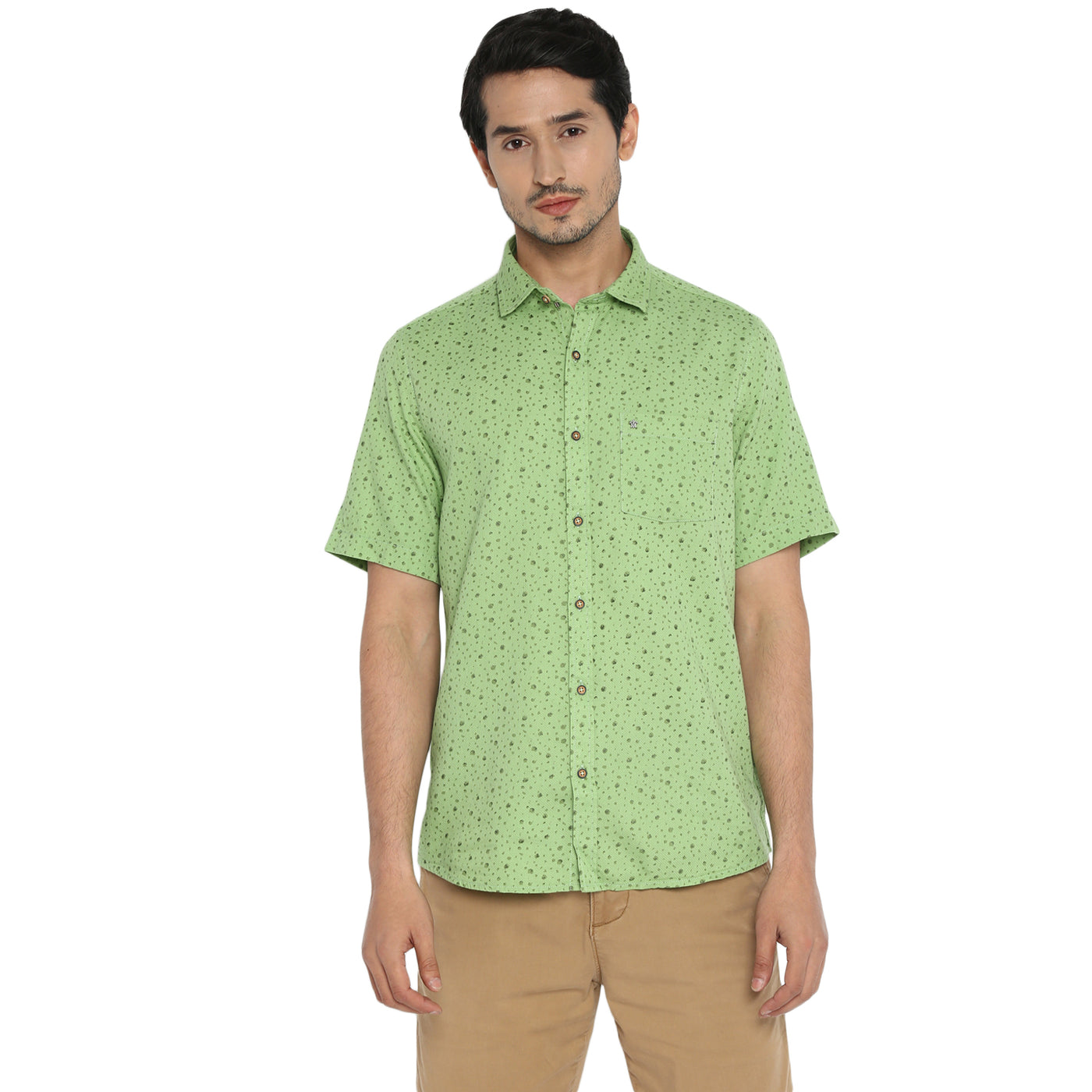 100% Cotton Green Printed Slim Fit Half Sleeve Casual Shirt