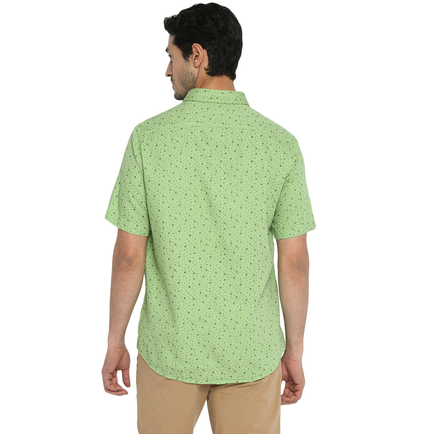 100% Cotton Green Printed Slim Fit Half Sleeve Casual Shirt