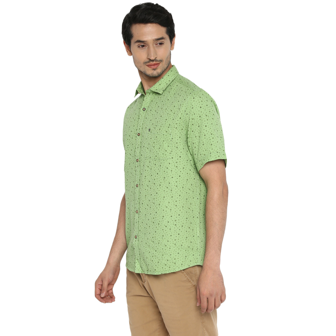 100% Cotton Green Printed Slim Fit Half Sleeve Casual Shirt