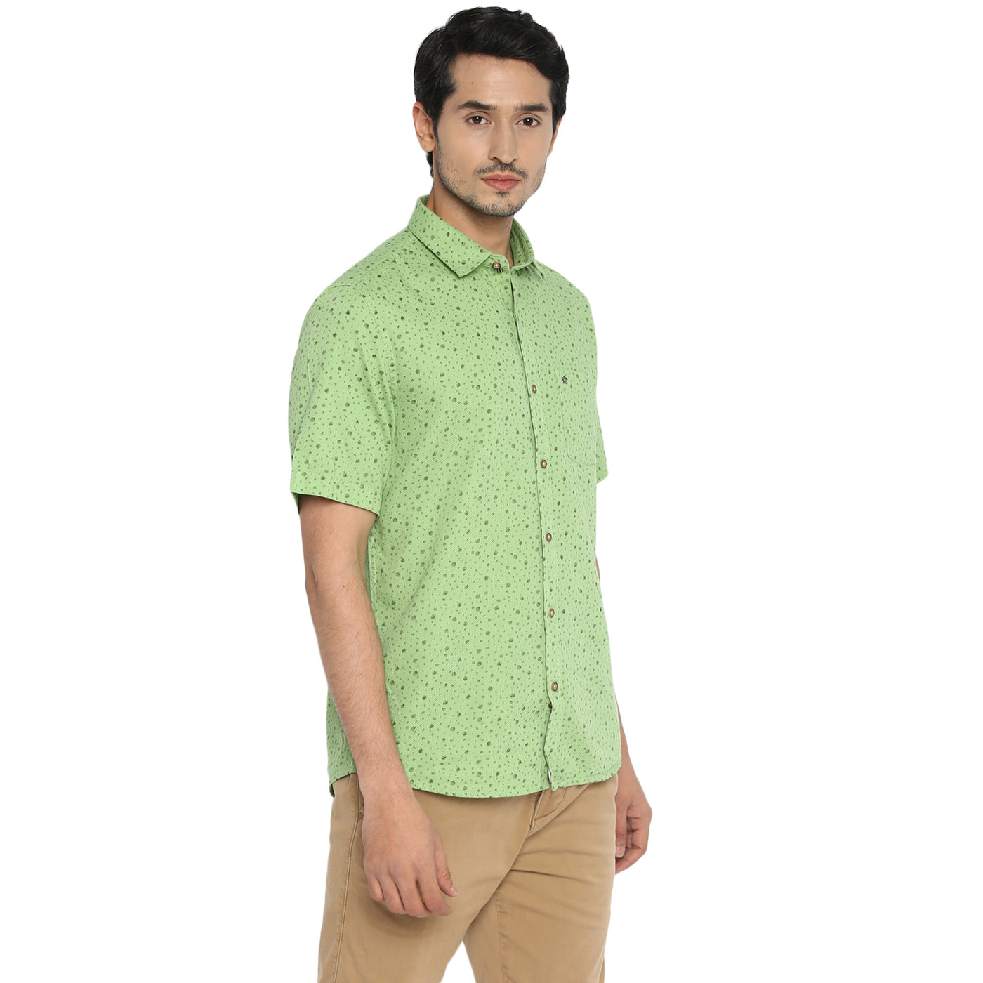 100% Cotton Green Printed Slim Fit Half Sleeve Casual Shirt