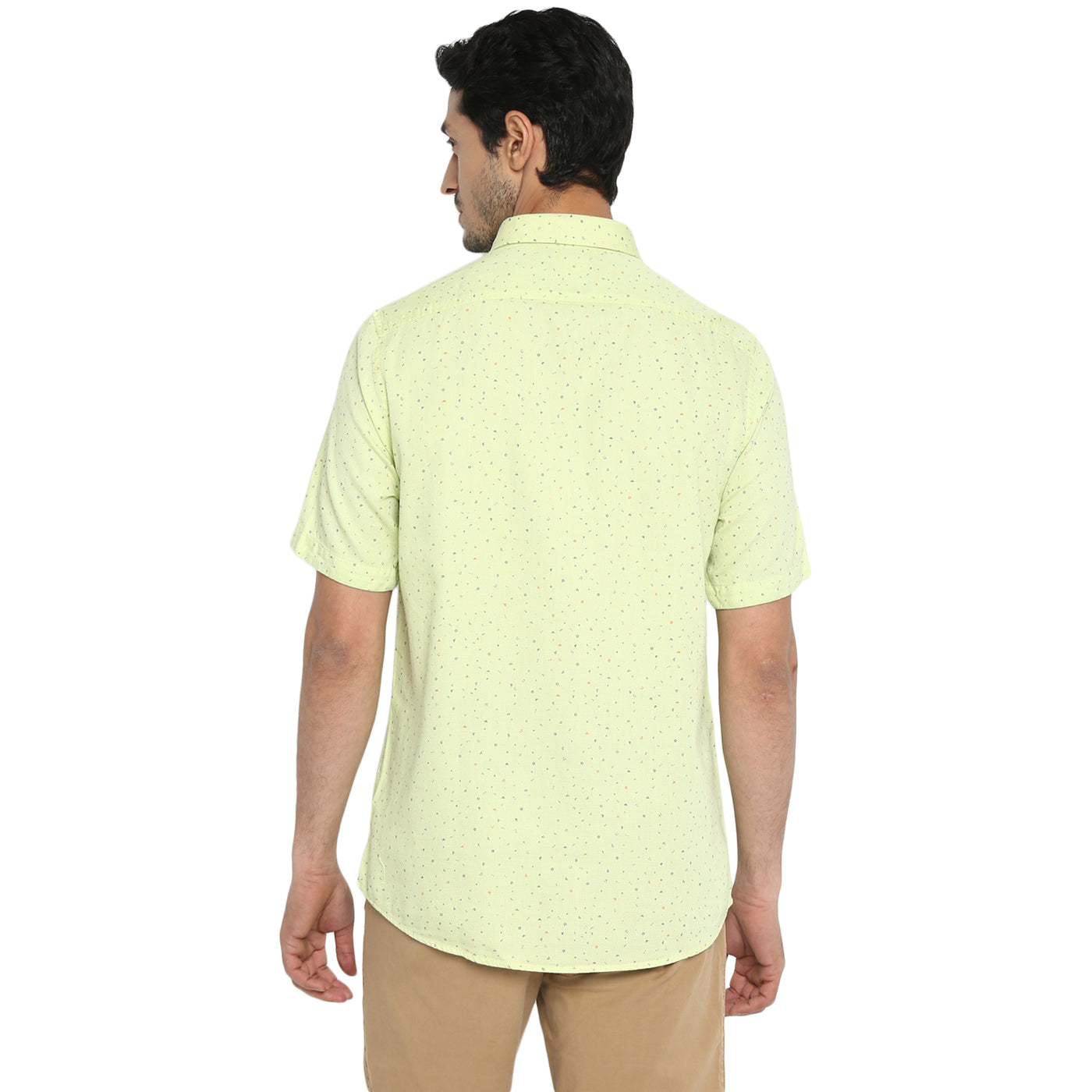 100% Cotton Light Green Printed Slim Fit Half Sleeve Casual Shirt