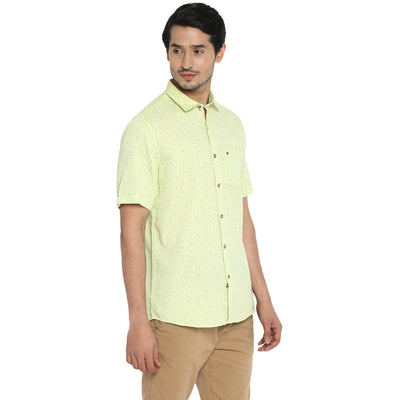 100% Cotton Light Green Printed Slim Fit Half Sleeve Casual Shirt