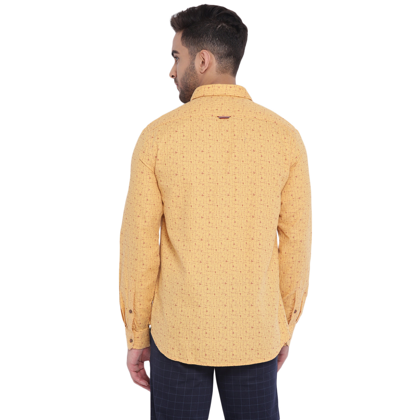 Cotton Lyocell Yelow Printed Slim Fit Full Sleeve Casual Shirt