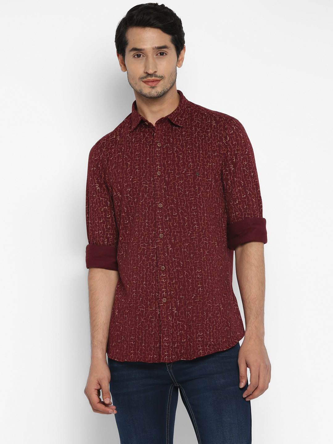 Cotton Stretch Maroon Printed Ultra Slim Fit Full Sleeve Casual Shirt