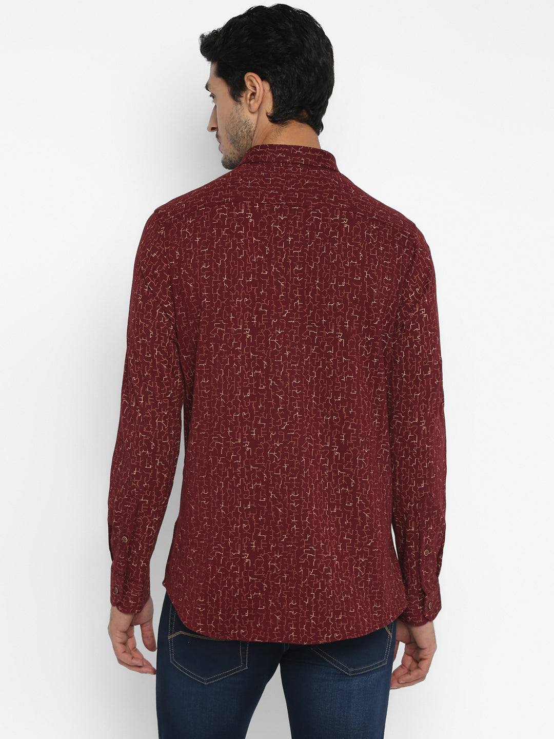 Cotton Stretch Maroon Printed Ultra Slim Fit Full Sleeve Casual Shirt