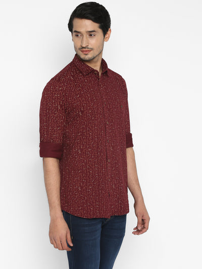 Cotton Stretch Maroon Printed Ultra Slim Fit Full Sleeve Casual Shirt