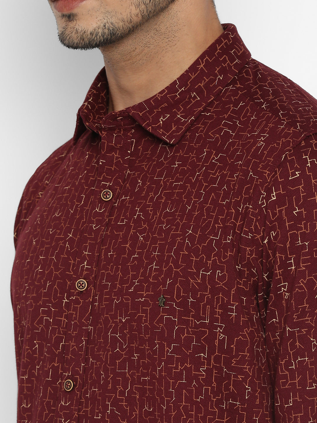 Cotton Stretch Maroon Printed Ultra Slim Fit Full Sleeve Casual Shirt