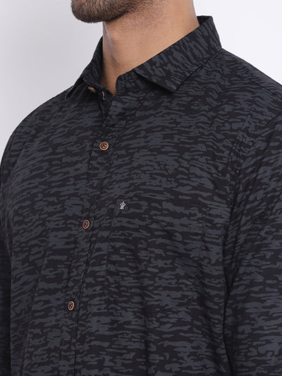 Turtle Men Black Cotton Printed Slim Fit Casual Shirts