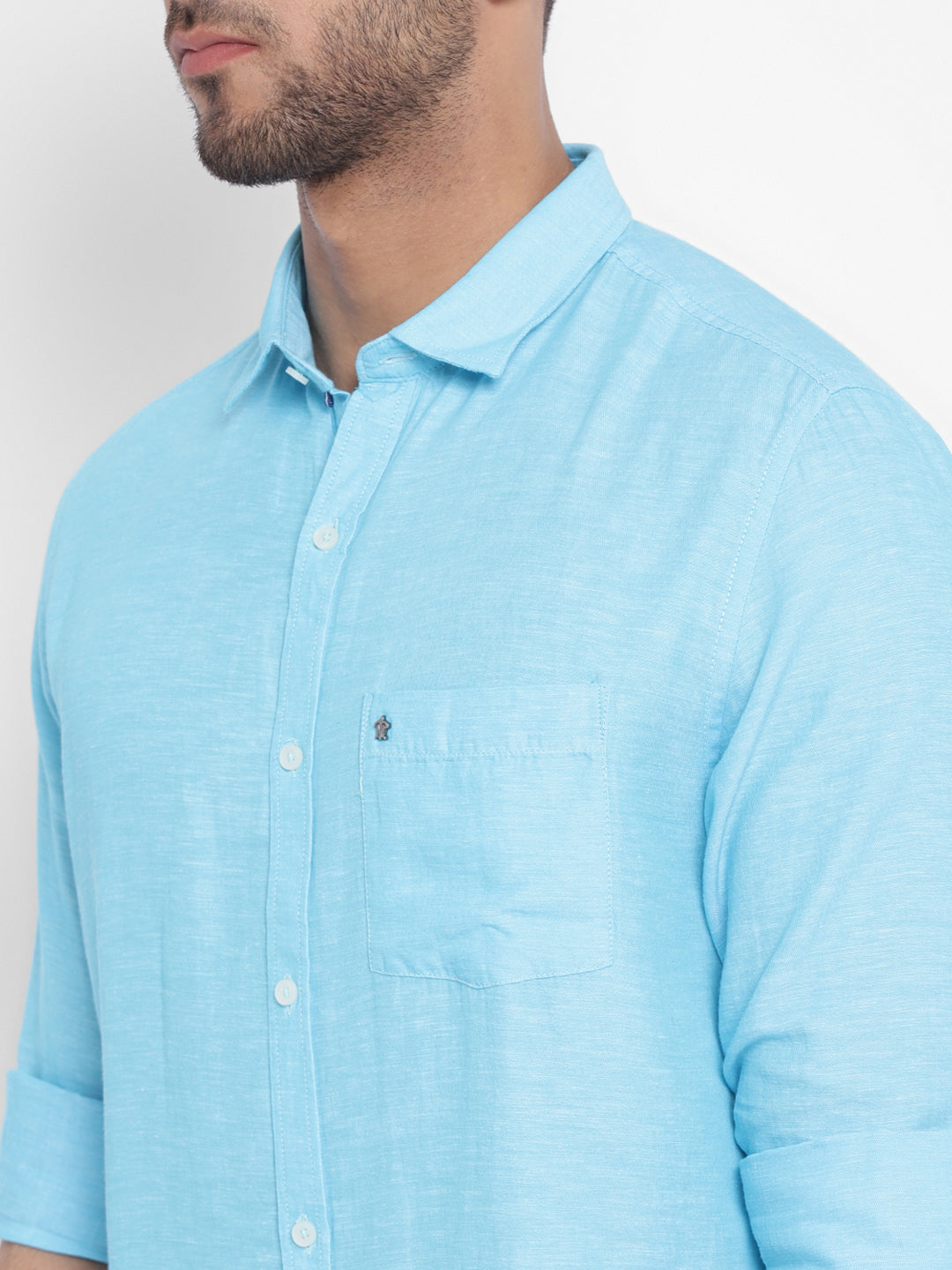 100% Cotton Blue Plain Slim Fit Full Sleeve Casual Shirt