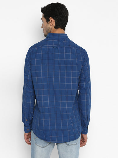 100% Cotton Blue Checkered Slim Fit Full Sleeve Casual Shirt