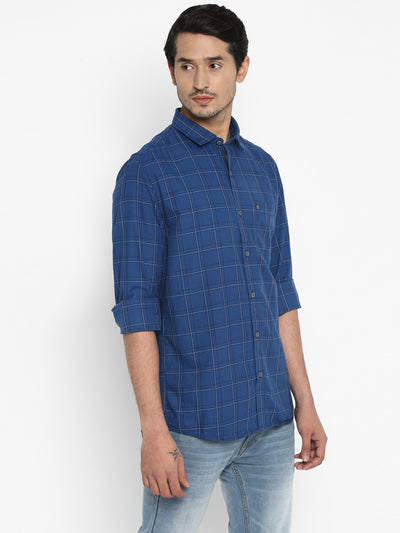 100% Cotton Blue Checkered Slim Fit Full Sleeve Casual Shirt