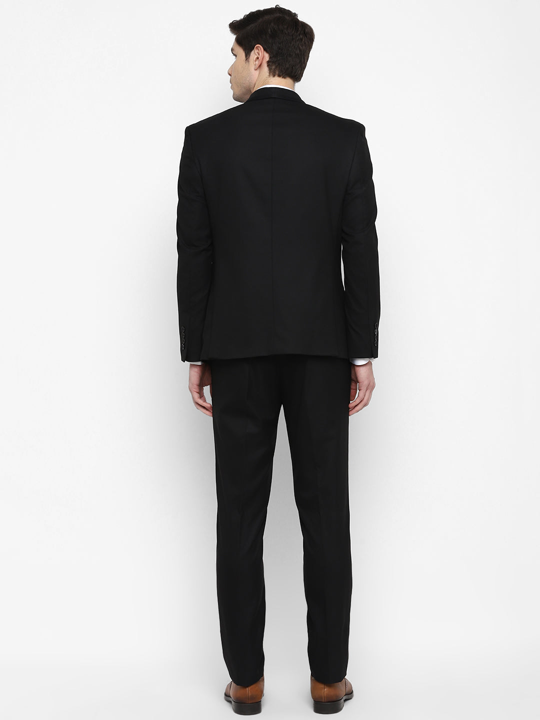 Poly Viscose Stretch Black Self Design Regular Fit Full Sleeve Ceremonial Suit