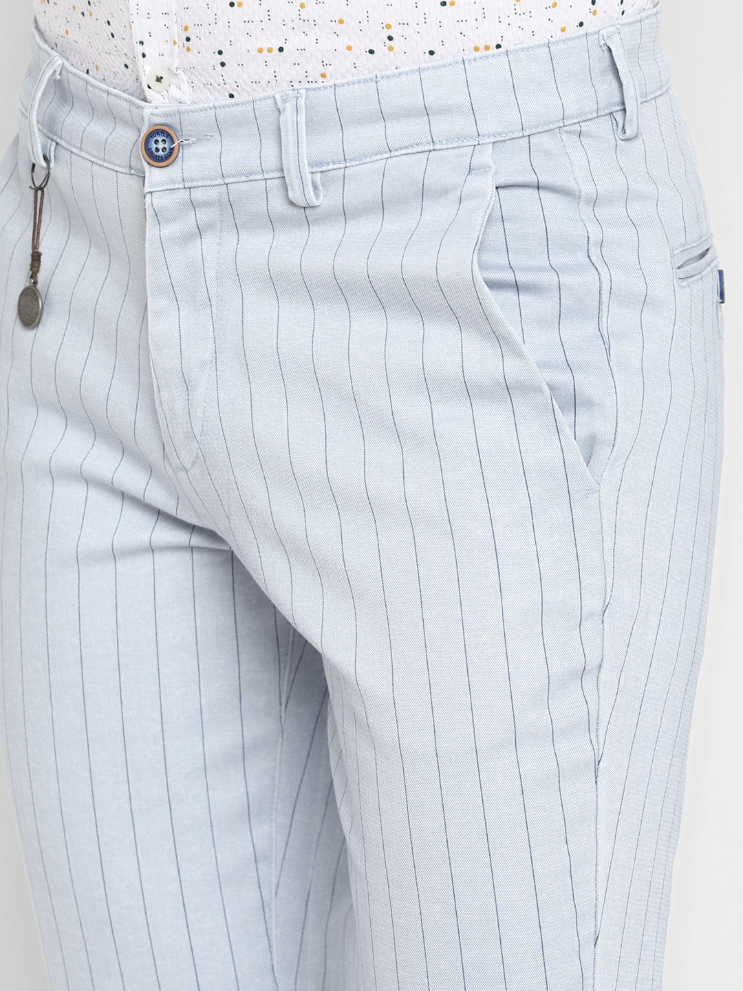 Turtle Men Sky Blue Narrow Fit Striped Casual Trousers