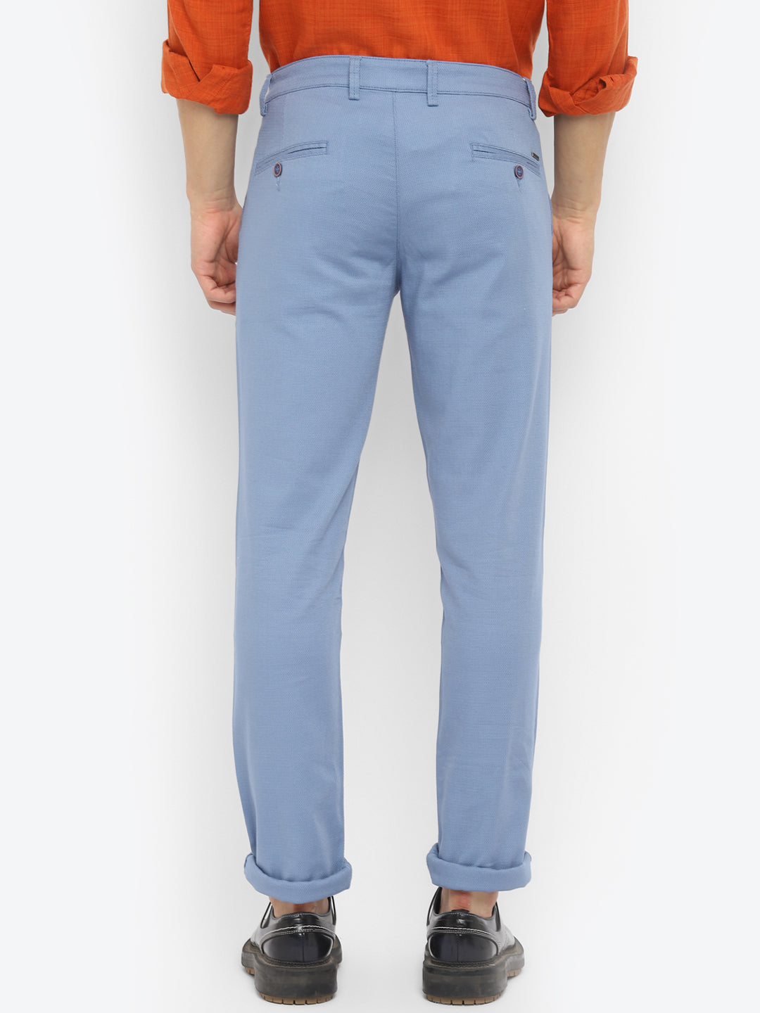 Cotton Stretch Blue Dobby Ultra Slim Fit Flat Front Casual Trouser