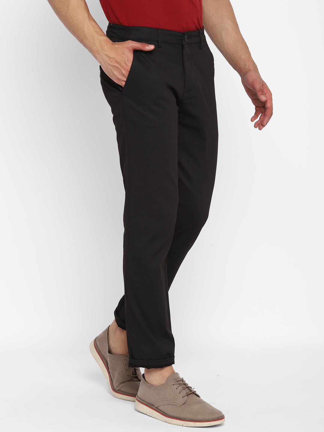 Cotton Stretch Black Printed Ultra Slim Fit Flat Front Casual Trouser