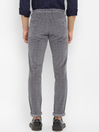 Cord Grey Checkered Ultra Slim Fit Flat Front Casual Trouser