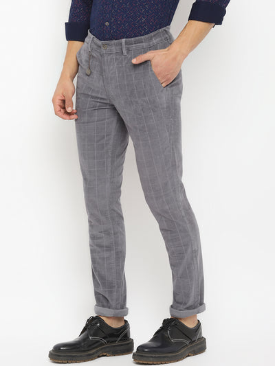Cord Grey Checkered Ultra Slim Fit Flat Front Casual Trouser