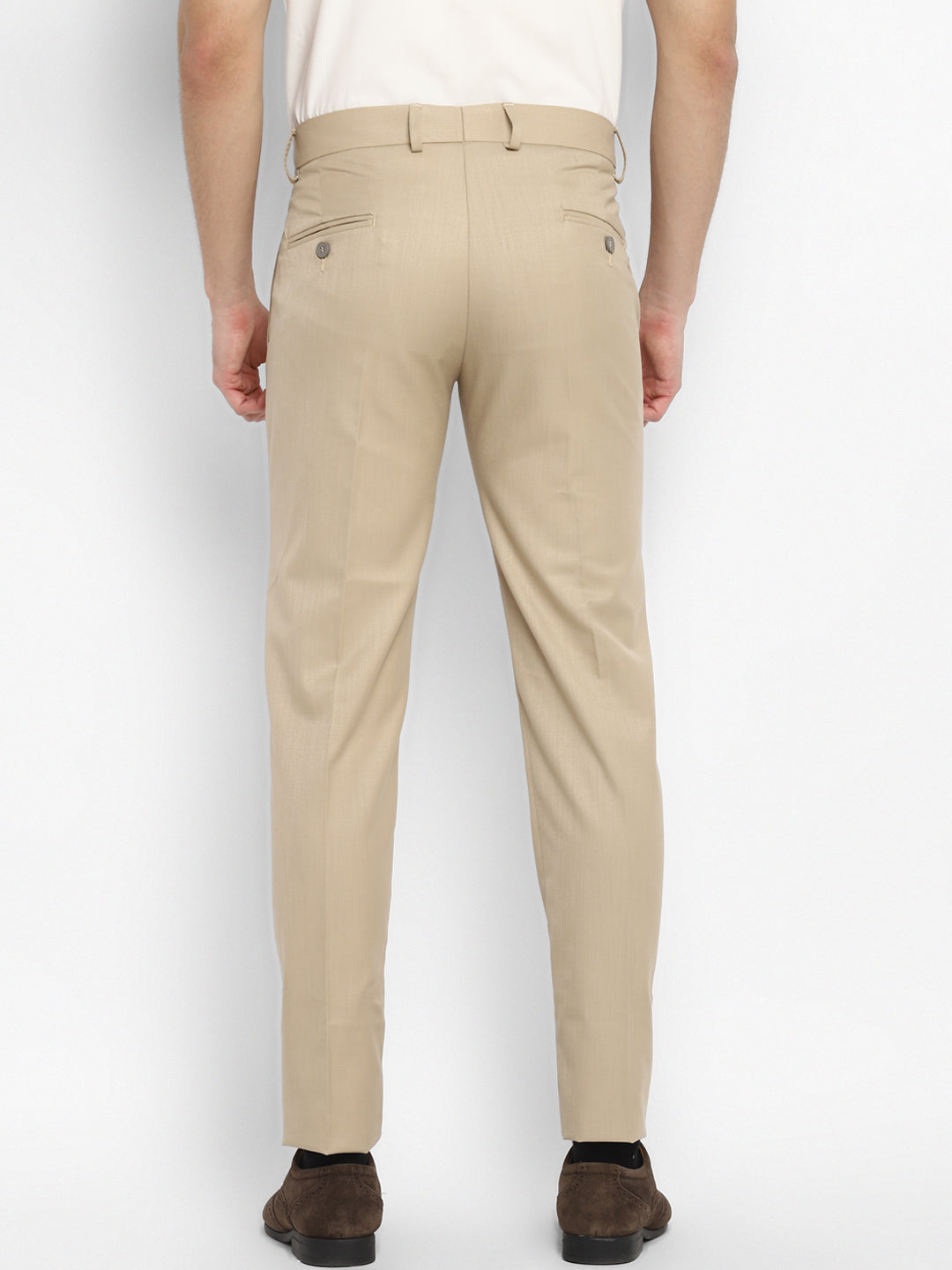 Beige Solid Ultra Slim Fit Trouser